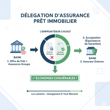 Schéma expliquant la délégation d'assurance de prêt immobilier
